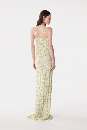 KELLY - LONG CREPE DRESS WITH SPLIT ON THE FRONT AND THIN STRAPS