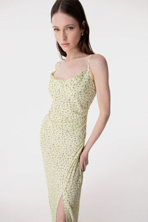 KELLY - LONG CREPE DRESS WITH SPLIT ON THE FRONT AND THIN STRAPS