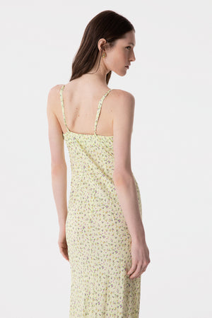 KELLY - LONG CREPE DRESS WITH SPLIT ON THE FRONT AND THIN STRAPS