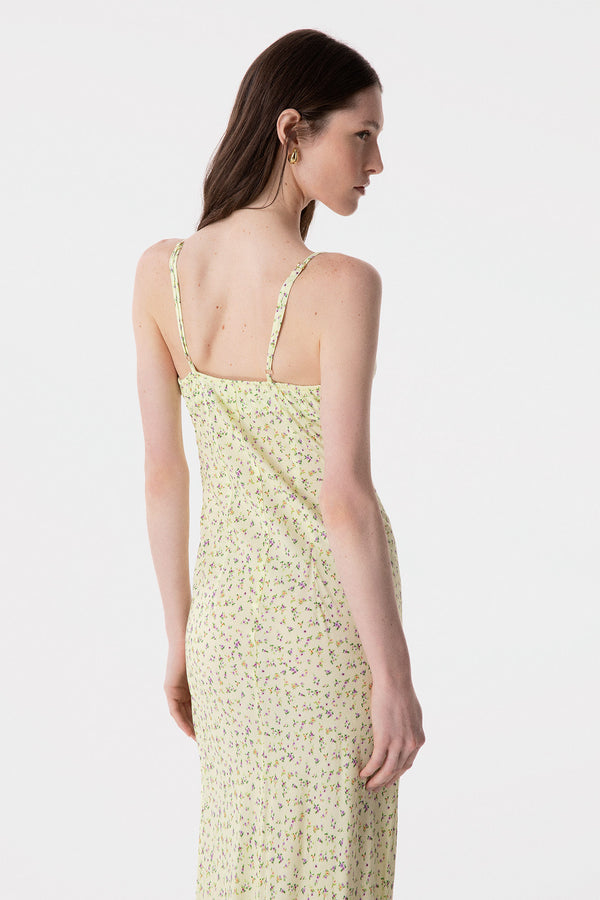 KELLY - LONG CREPE DRESS WITH SPLIT ON THE FRONT AND THIN STRAPS