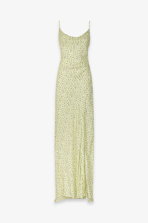 KELLY - LONG CREPE DRESS WITH SPLIT ON THE FRONT AND THIN STRAPS