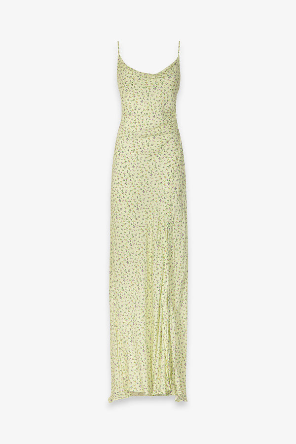 KELLY - LONG CREPE DRESS WITH SPLIT ON THE FRONT AND THIN STRAPS