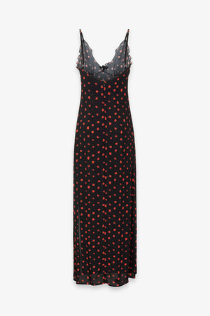 RILEY - LONG STRAIGHT DRESS IN CREPE WITH RUFFLES ON THE BREAST