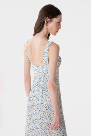 MEGAN - LONG DRESS WITH SQUARE NECK AND CREPE RUFFLES
