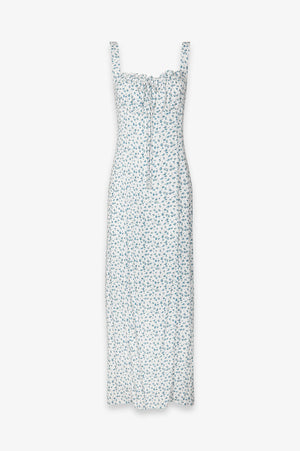MEGAN - LONG DRESS WITH SQUARE NECK AND CREPE RUFFLES