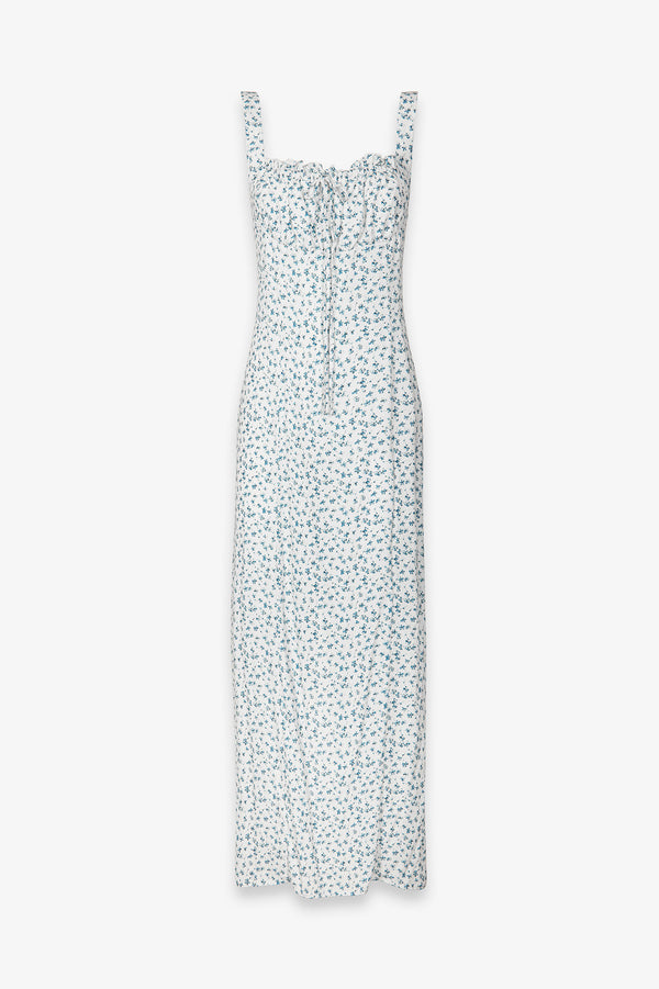 MEGAN - LONG DRESS WITH SQUARE NECK AND CREPE RUFFLES