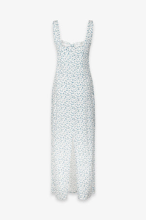 MEGAN - LONG DRESS WITH SQUARE NECK AND CREPE RUFFLES