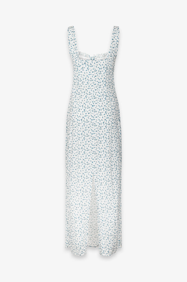 MEGAN - LONG DRESS WITH SQUARE NECK AND CREPE RUFFLES
