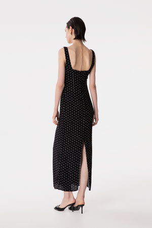MEGAN - LONG DRESS WITH SQUARE NECK AND CREPE RUFFLES