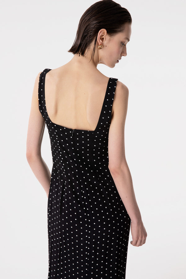 MEGAN - LONG DRESS WITH SQUARE NECK AND CREPE RUFFLES