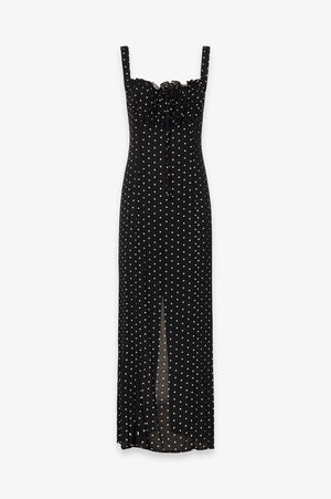 MEGAN - LONG DRESS WITH SQUARE NECK AND CREPE RUFFLES