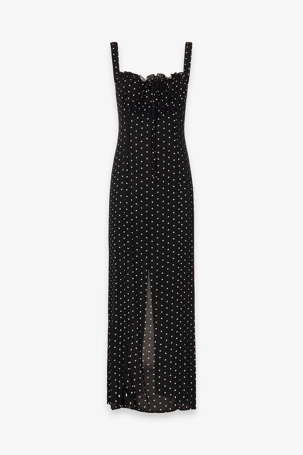 MEGAN - LONG DRESS WITH SQUARE NECK AND CREPE RUFFLES