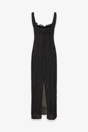 MEGAN - LONG DRESS WITH SQUARE NECK AND CREPE RUFFLES