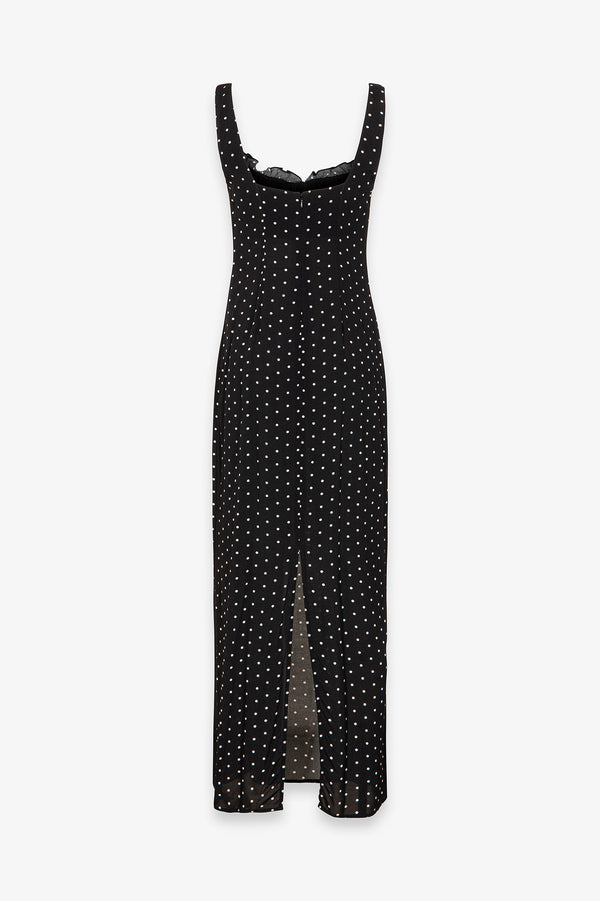 MEGAN - LONG DRESS WITH SQUARE NECK AND CREPE RUFFLES