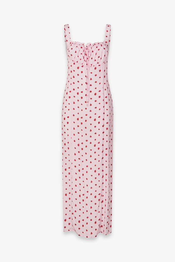MEGAN - ABITO LUNGO CON SCOLLO SQUADRATO E ARRICCIATURE IN CREPE