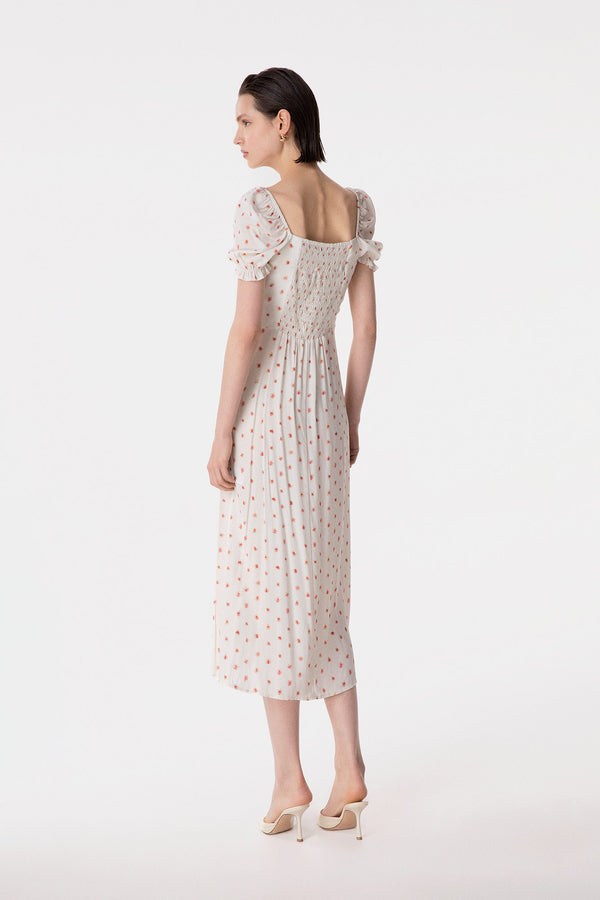 NIKITA - ABITO MIDI A MEZZA MANICA CON VOLANT SULLO SCOLLO IN CREPE