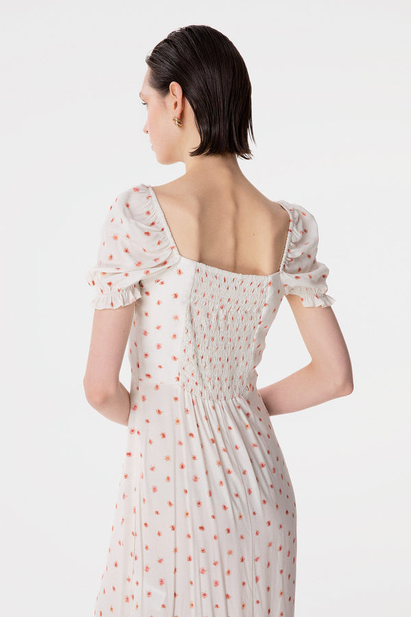 NIKITA - ABITO MIDI A MEZZA MANICA CON VOLANT SULLO SCOLLO IN CREPE