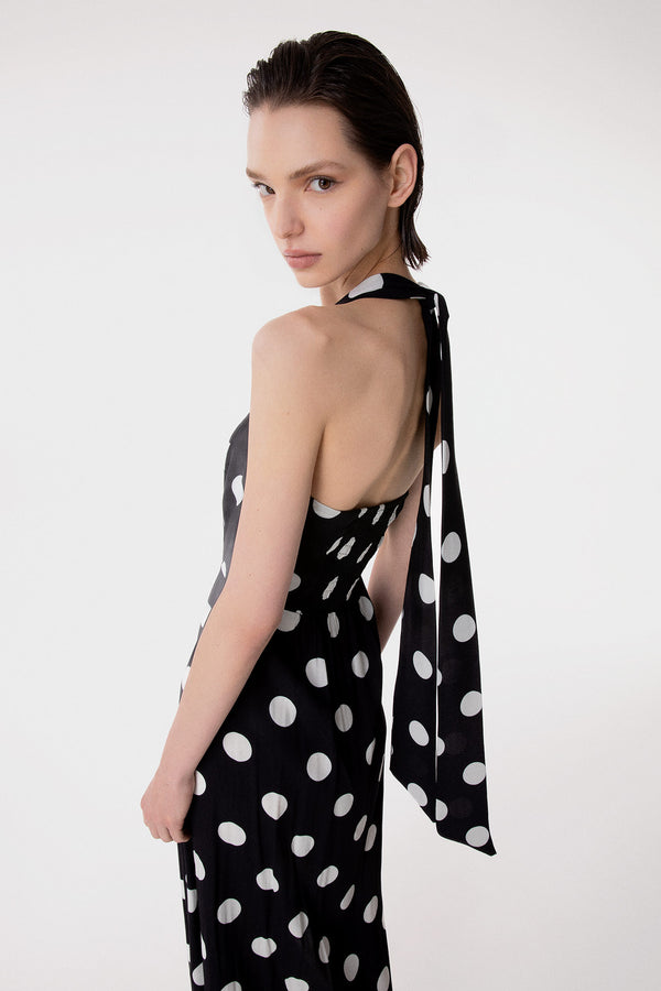 PAULA - ABITO MIDI CON SCOLLO SQUADRATO E SPACCO LATERALE