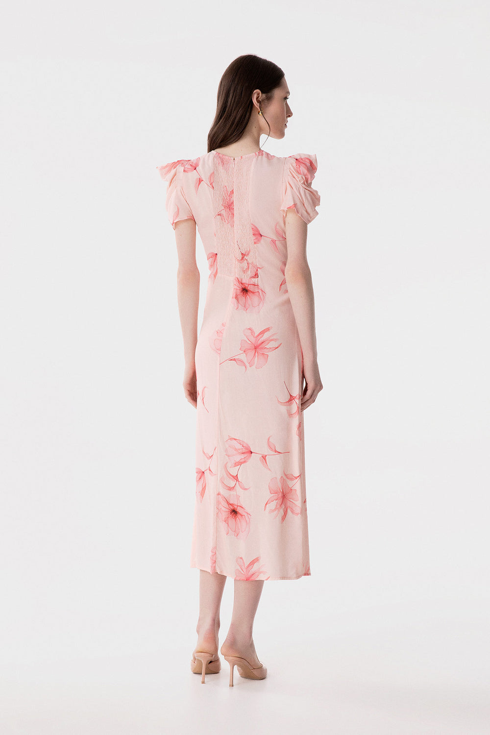 KRISTEL - ABITO MIDI CON DRAPPEGGIO E BOTTONCINI IN CREPE CON SPACCO LATERALE