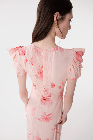 KRISTEL - ABITO MIDI CON DRAPPEGGIO E BOTTONCINI IN CREPE CON SPACCO LATERALE
