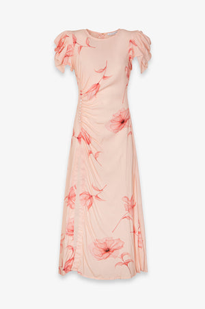 KRISTEL - ABITO MIDI CON DRAPPEGGIO E BOTTONCINI IN CREPE CON SPACCO LATERALE