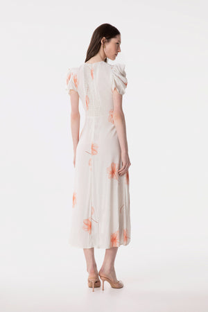 KRISTEL - CREPE MIDI DRESS WITH DRAPING AND BUTTONS WITH SIDE SPLIT