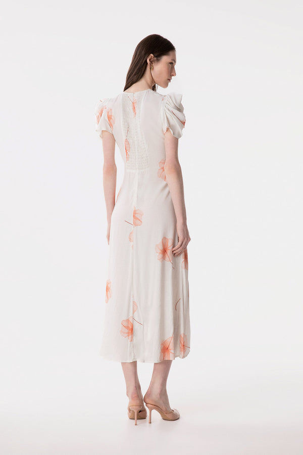 KRISTEL - CREPE MIDI DRESS WITH DRAPING AND BUTTONS WITH SIDE SPLIT