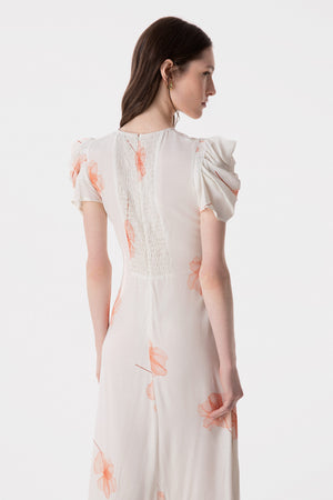 KRISTEL - CREPE MIDI DRESS WITH DRAPING AND BUTTONS WITH SIDE SPLIT