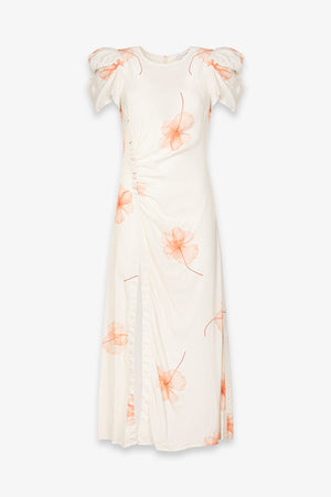KRISTEL - CREPE MIDI DRESS WITH DRAPING AND BUTTONS WITH SIDE SPLIT