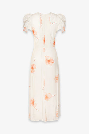 KRISTEL - CREPE MIDI DRESS WITH DRAPING AND BUTTONS WITH SIDE SPLIT