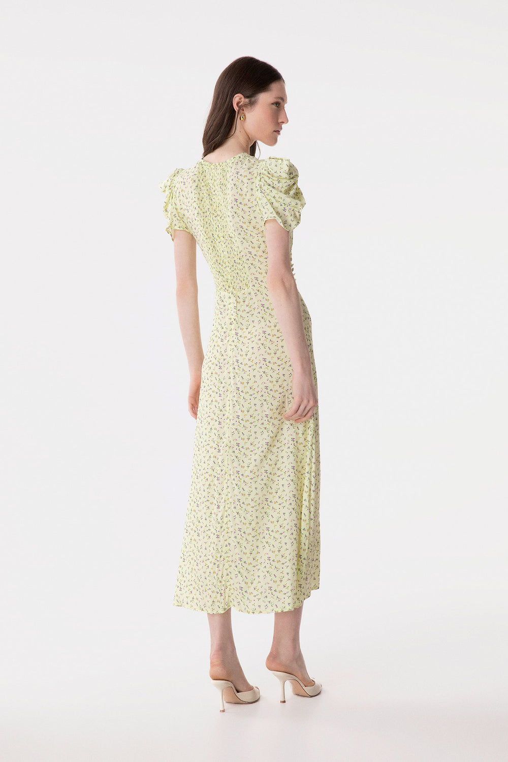 KRISTEL - ABITO MIDI CON DRAPPEGGIO E BOTTONCINI IN CREPE CON SPACCO LATERALE