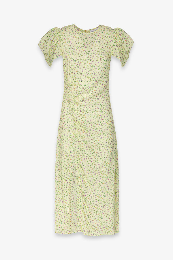 KRISTEL - ABITO MIDI CON DRAPPEGGIO E BOTTONCINI IN CREPE CON SPACCO LATERALE