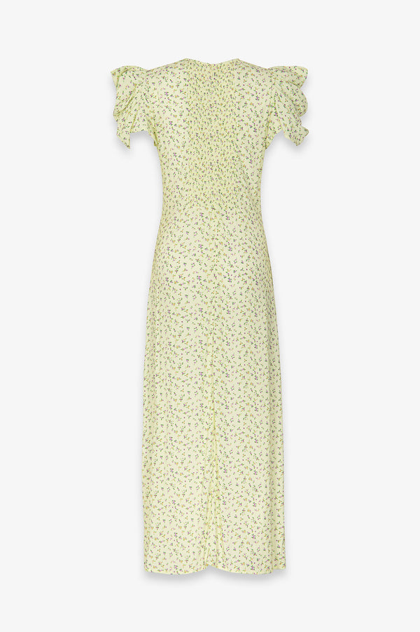 KRISTEL - ABITO MIDI CON DRAPPEGGIO E BOTTONCINI IN CREPE CON SPACCO LATERALE