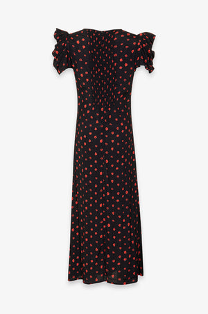 KRISTEL - ABITO MIDI CON DRAPPEGGIO E BOTTONCINI IN CREPE CON SPACCO LATERALE
