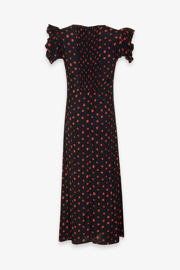 KRISTEL - ABITO MIDI CON DRAPPEGGIO E BOTTONCINI IN CREPE CON SPACCO LATERALE
