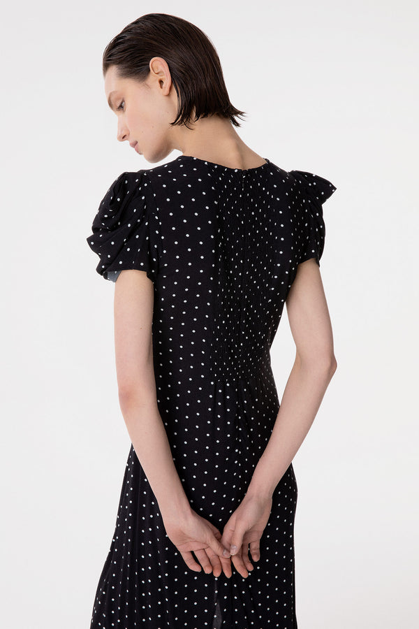 KRISTEL - ABITO MIDI CON DRAPPEGGIO E BOTTONCINI IN CREPE CON SPACCO LATERALE