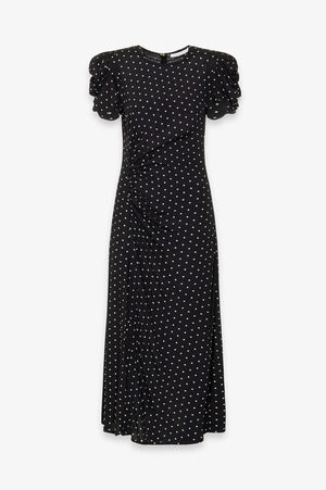 KRISTEL - ABITO MIDI CON DRAPPEGGIO E BOTTONCINI IN CREPE CON SPACCO LATERALE