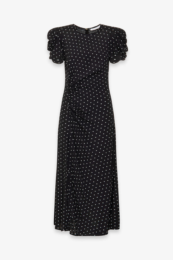 KRISTEL - ABITO MIDI CON DRAPPEGGIO E BOTTONCINI IN CREPE CON SPACCO LATERALE