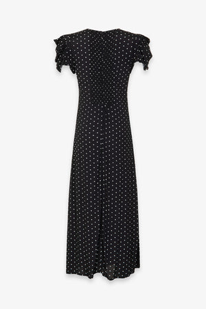 KRISTEL - ABITO MIDI CON DRAPPEGGIO E BOTTONCINI IN CREPE CON SPACCO LATERALE