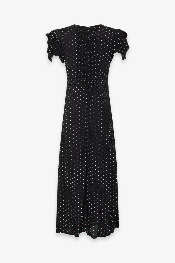 KRISTEL - ABITO MIDI CON DRAPPEGGIO E BOTTONCINI IN CREPE CON SPACCO LATERALE