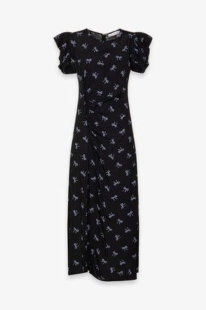 KRISTEL - CREPE MIDI DRESS WITH DRAPING AND BUTTONS WITH SIDE SPLIT