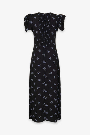 KRISTEL - CREPE MIDI DRESS WITH DRAPING AND BUTTONS WITH SIDE SPLIT