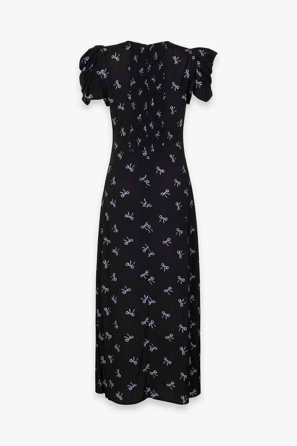 KRISTEL - CREPE MIDI DRESS WITH DRAPING AND BUTTONS WITH SIDE SPLIT