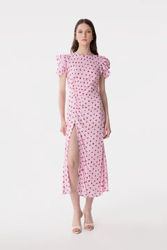 KRISTEL - ABITO MIDI CON DRAPPEGGIO E BOTTONCINI IN CREPE CON SPACCO LATERALE