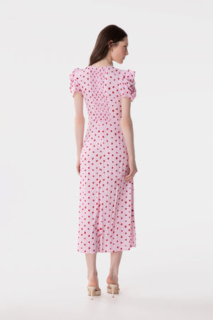 KRISTEL - ABITO MIDI CON DRAPPEGGIO E BOTTONCINI IN CREPE CON SPACCO LATERALE