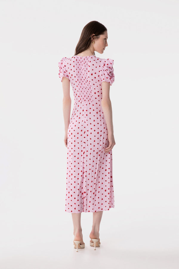 KRISTEL - ABITO MIDI CON DRAPPEGGIO E BOTTONCINI IN CREPE CON SPACCO LATERALE