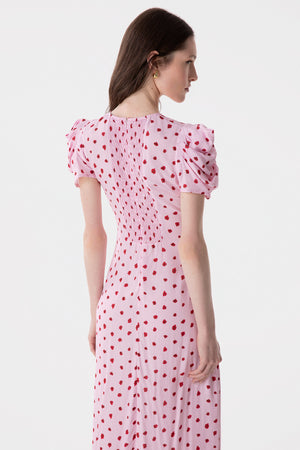 KRISTEL - ABITO MIDI CON DRAPPEGGIO E BOTTONCINI IN CREPE CON SPACCO LATERALE