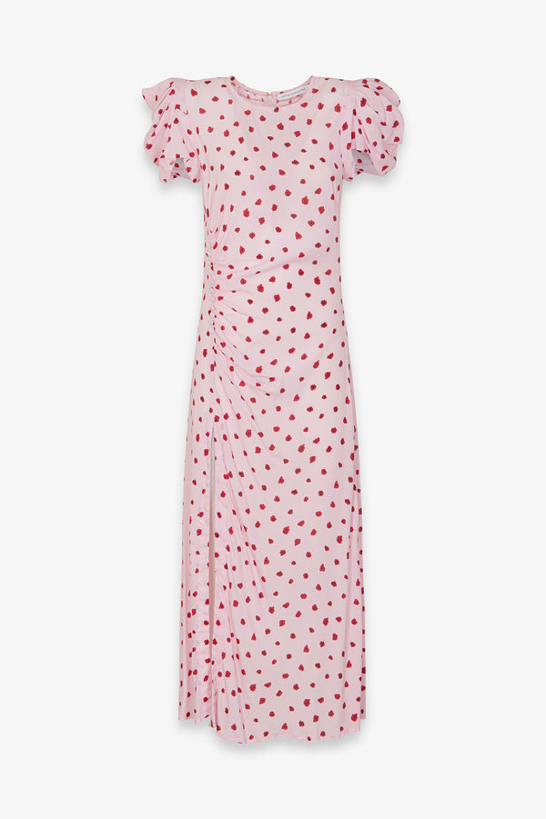 KRISTEL - ABITO MIDI CON DRAPPEGGIO E BOTTONCINI IN CREPE CON SPACCO LATERALE
