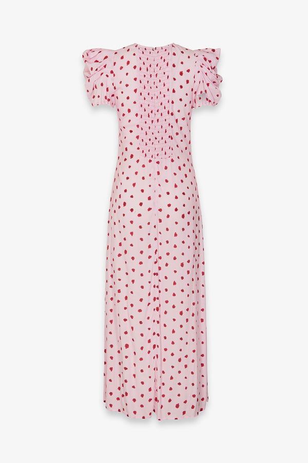 KRISTEL - ABITO MIDI CON DRAPPEGGIO E BOTTONCINI IN CREPE CON SPACCO LATERALE
