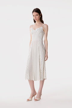 PRISCILLA - ABITO MIDI IN CREPE CON ROUGE SULLA SCOLLATURA E SPACCO LATERALE